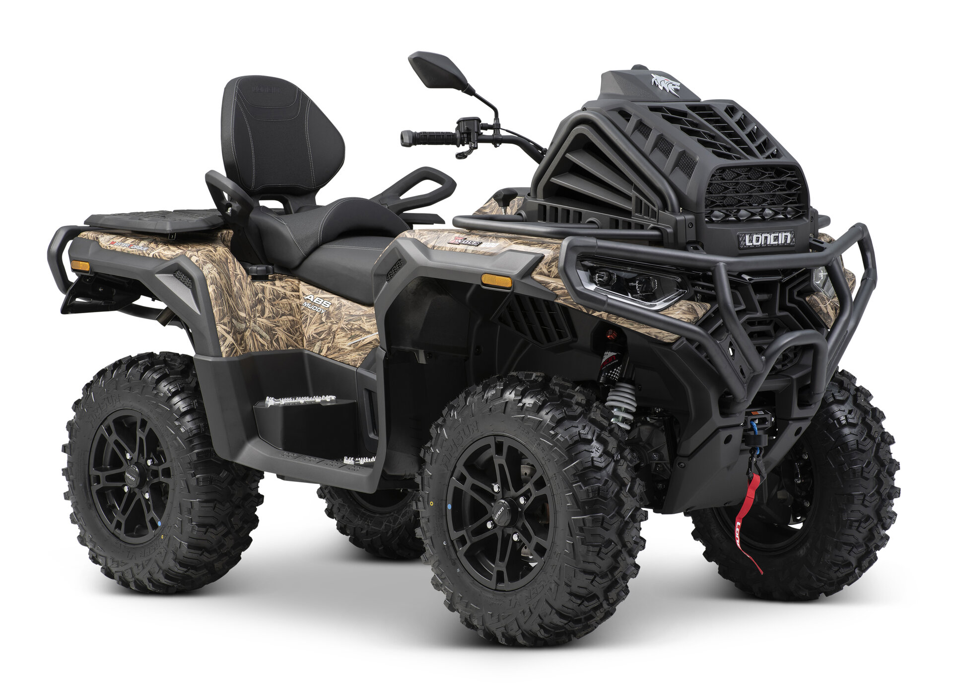 Loncin XWolf 1000 Muddy ATV in Camouflage schräg von vorne rechts im Studio