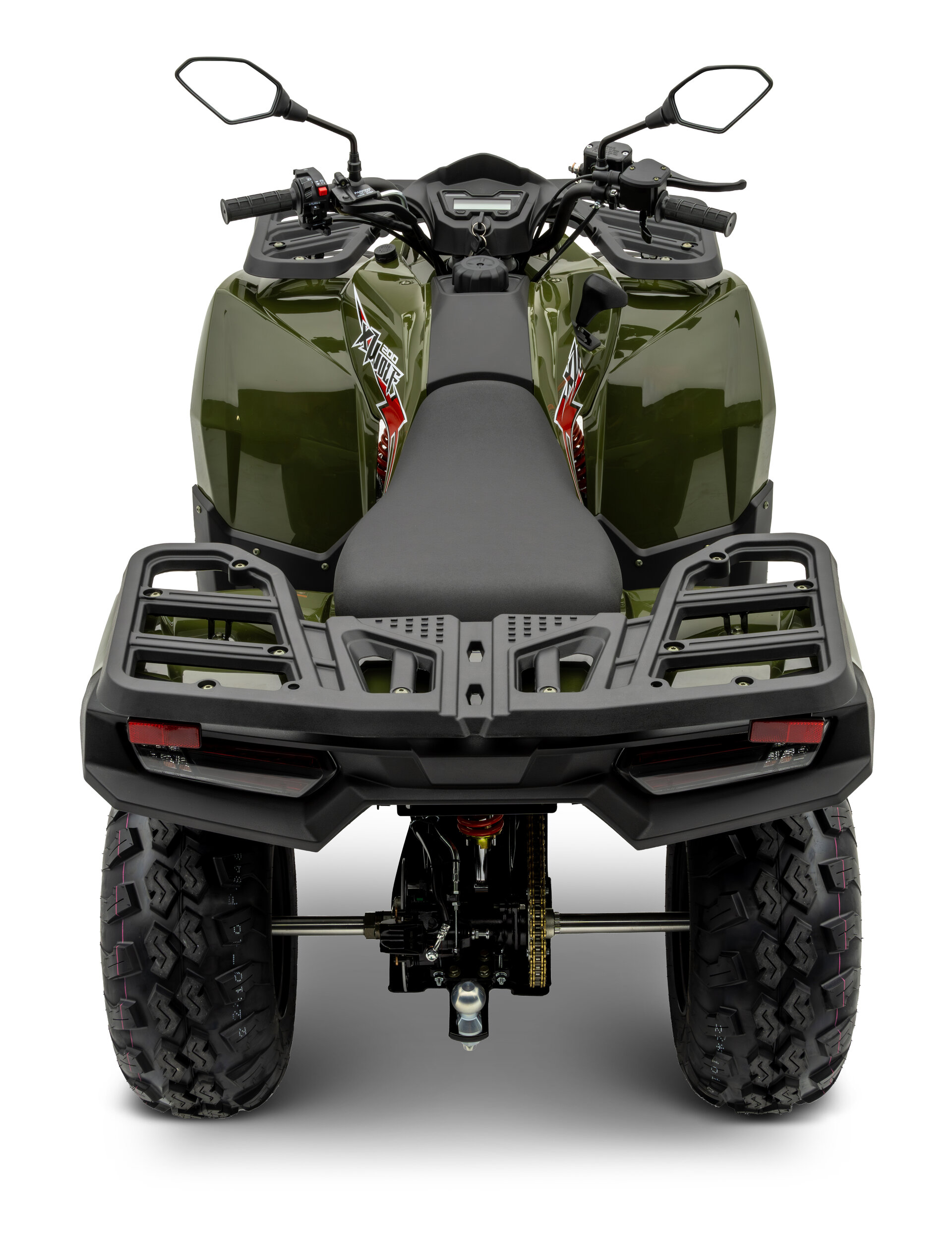Loncin XWolf 200 ATV in Army Green von hinten oben im Studio