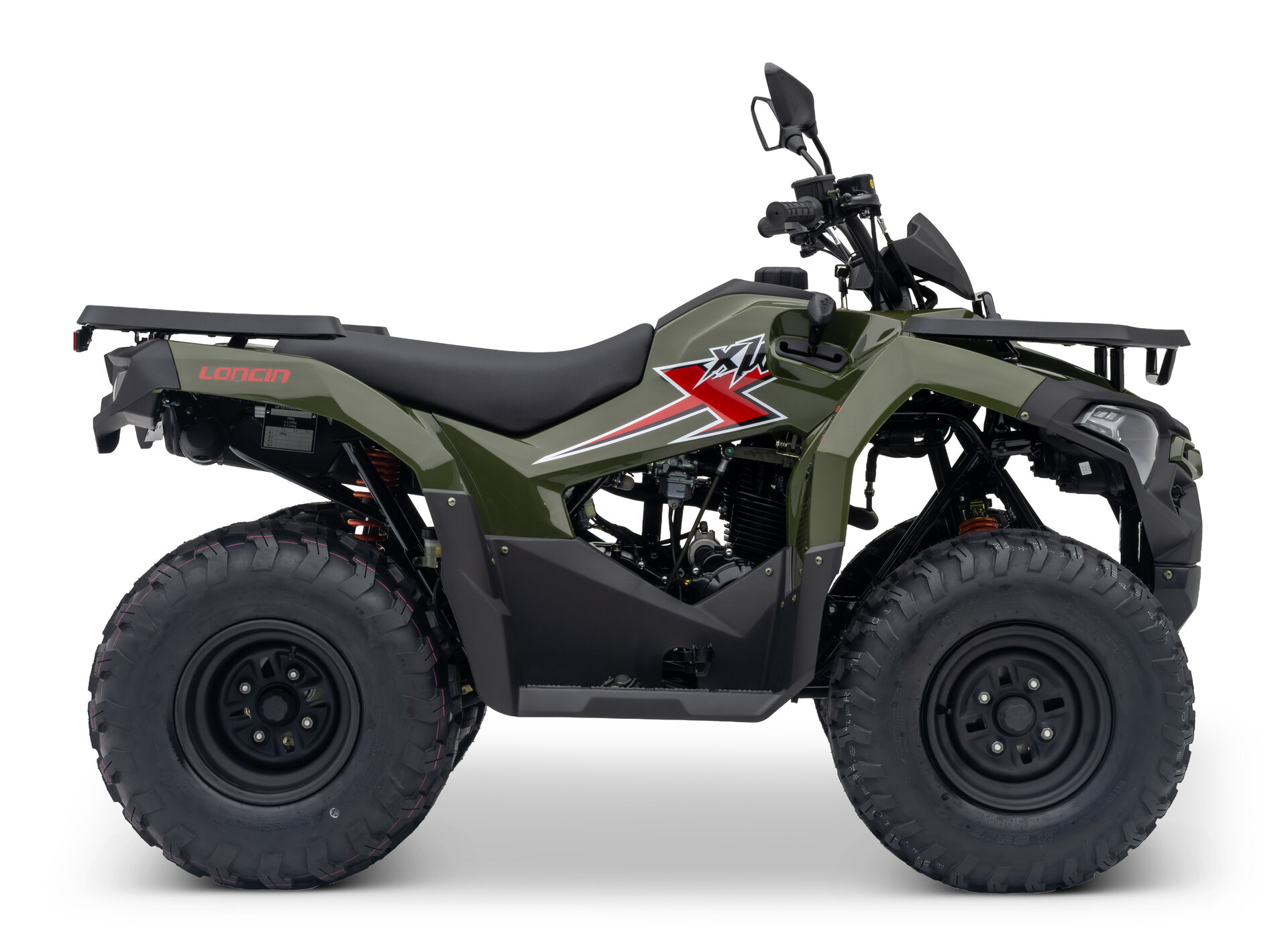 Loncin XWolf 200 ATV in Army Green von der rechten Seite im Studio
