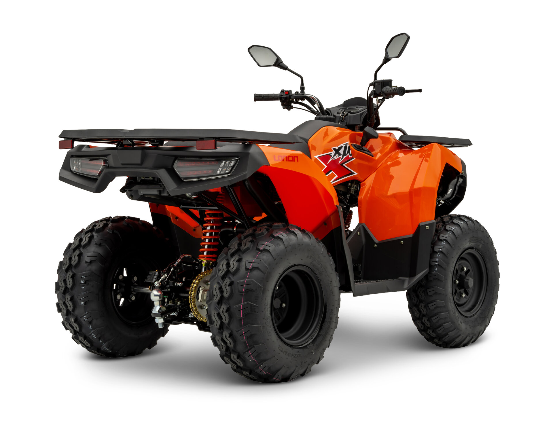 Loncin XWolf 200 ATV in Orange schräg von hinten rechts im Studio