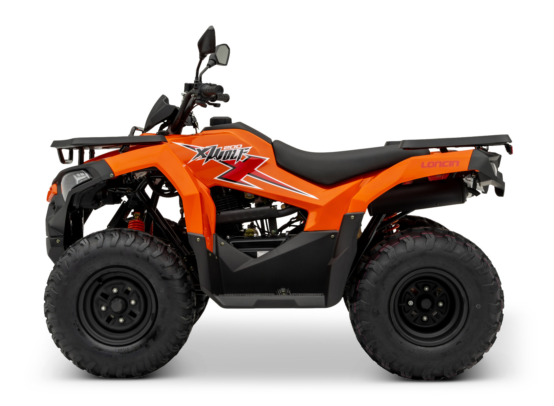 Loncin XWolf 200 ATV in Orange von der linken Seite im Studio