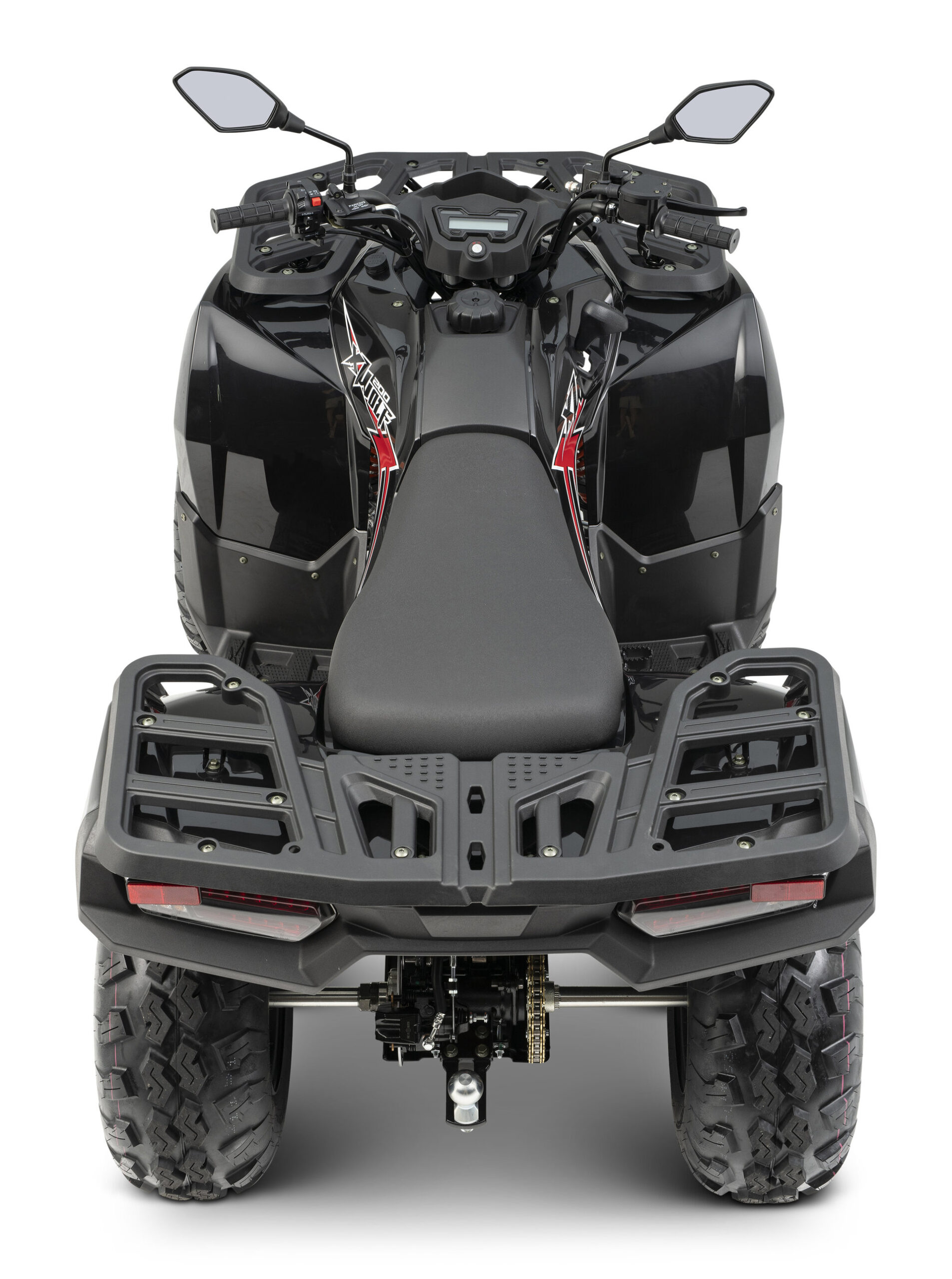 Loncin XWolf 200 ATV in Schwarz von hinten oben im Studio