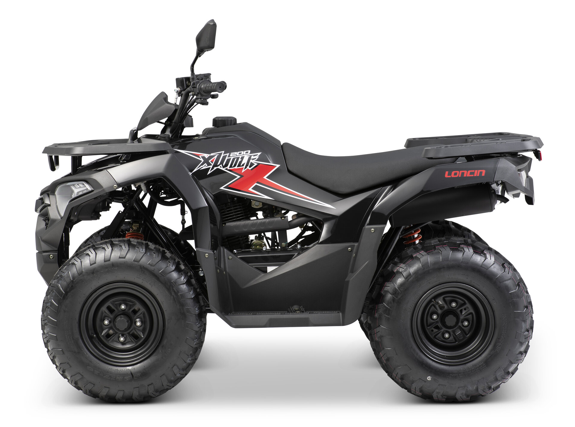 Loncin XWolf 200 ATV in Schwarz von der linken Seite im Studio