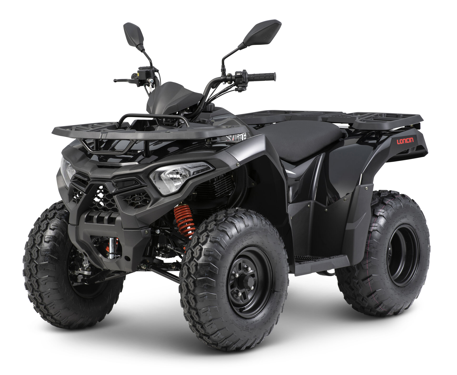 Loncin XWolf 200 ATV in Schwarz schräg von vorne links im Studio