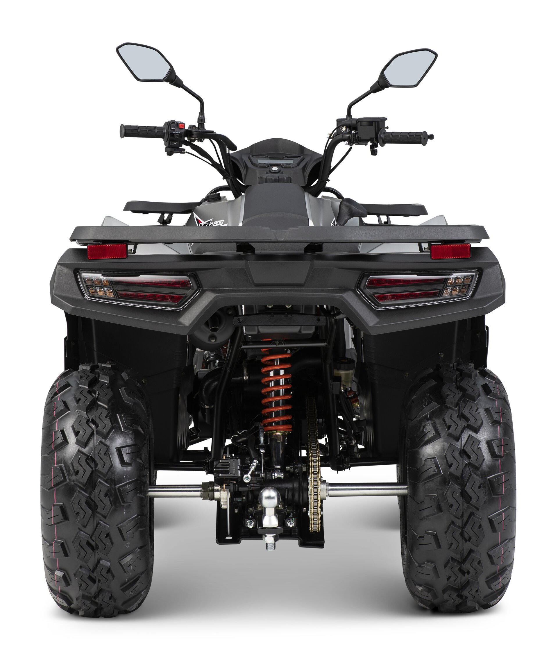 Loncin XWolf 200 ATV in Silber-Grau von hinten im Studio
