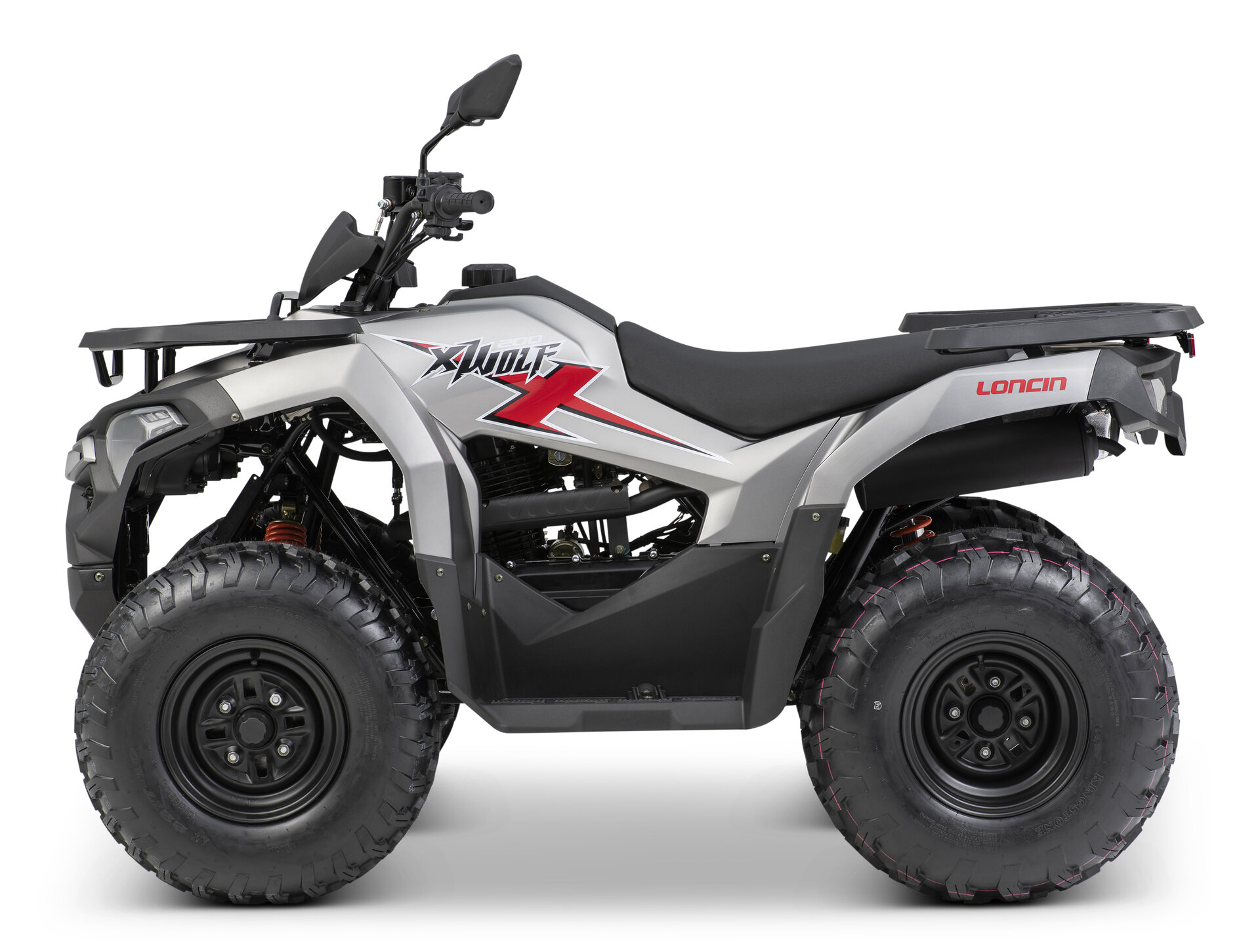Loncin XWolf 200 ATV in Silber-Grau von der linken Seite im Studio