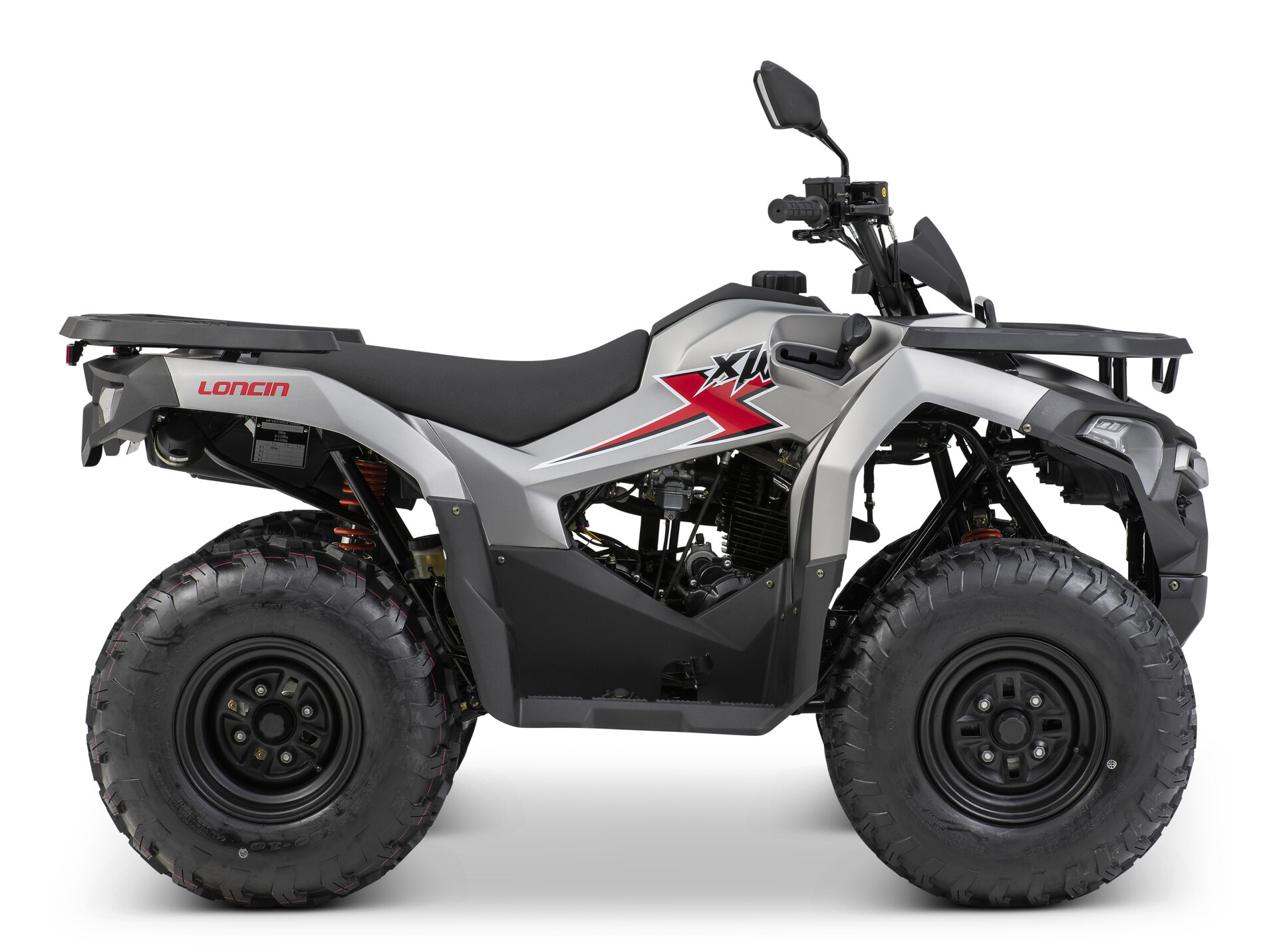 Loncin XWolf 200 ATV in Silber-Grau von der rechten Seite im Studio