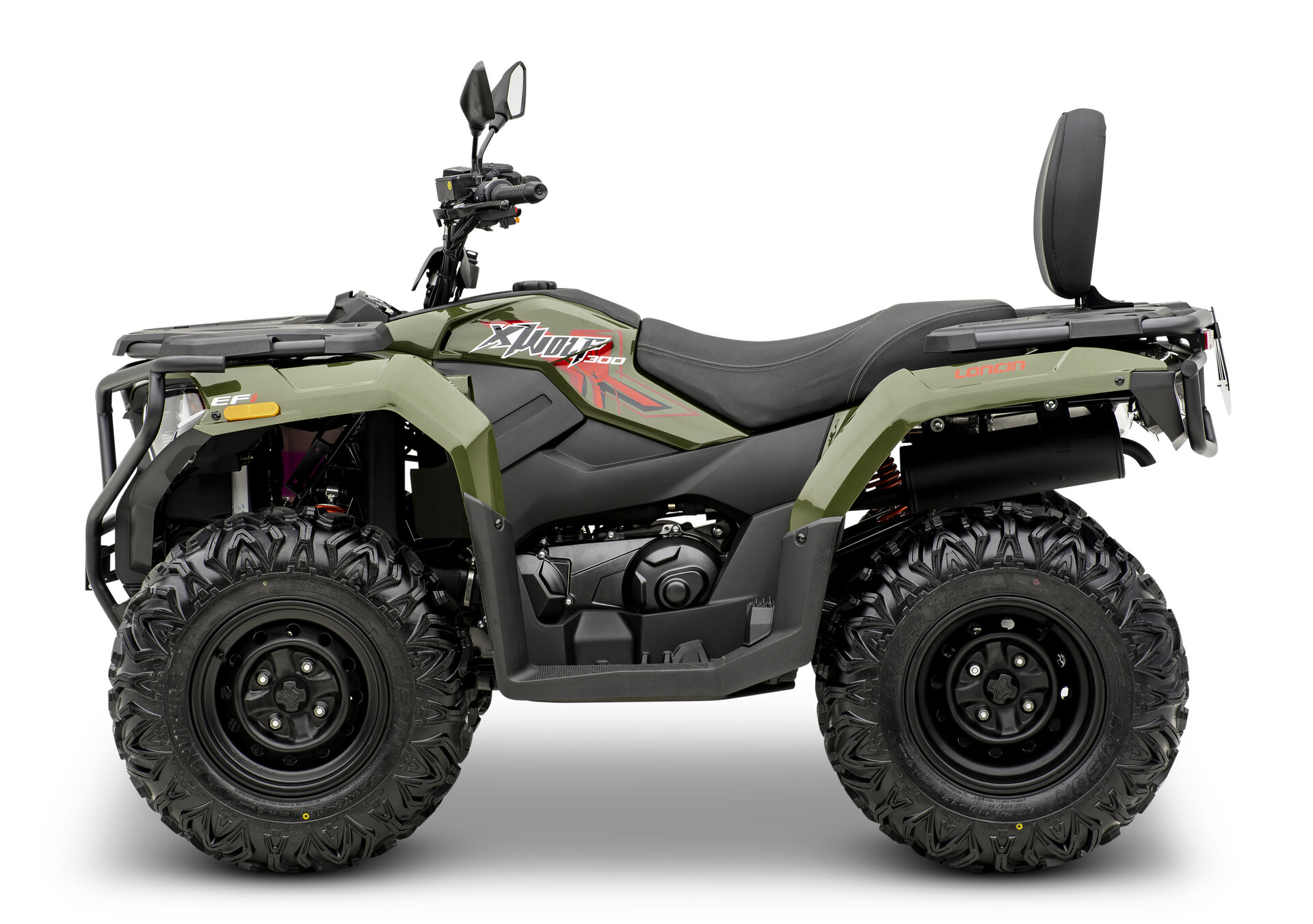 Loncin XWolf 300 ATV in Army Green von der linken Seite im Studio