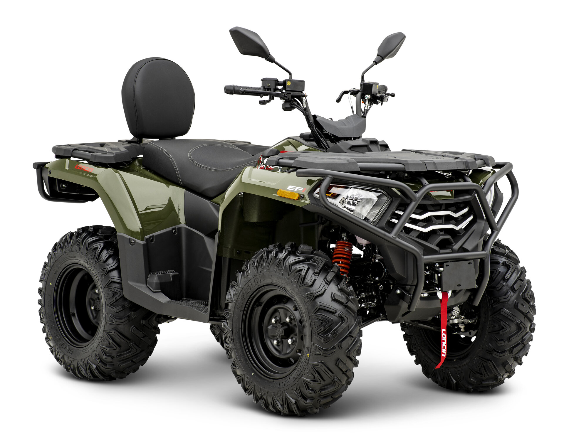 Loncin XWolf 300 ATV in Army Green schräg von vorne rechts im Studio