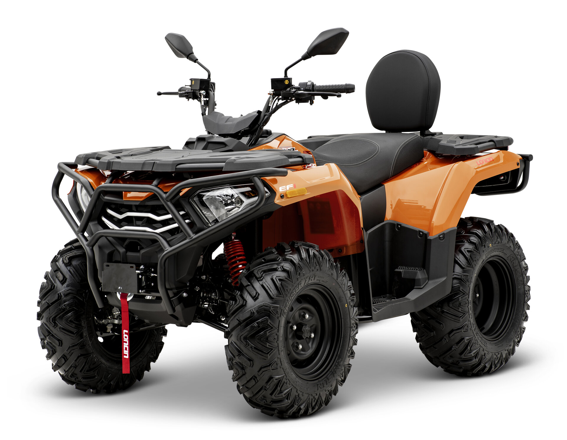 Loncin XWolf 300 ATV in Orange schräg von vorne links im Studio