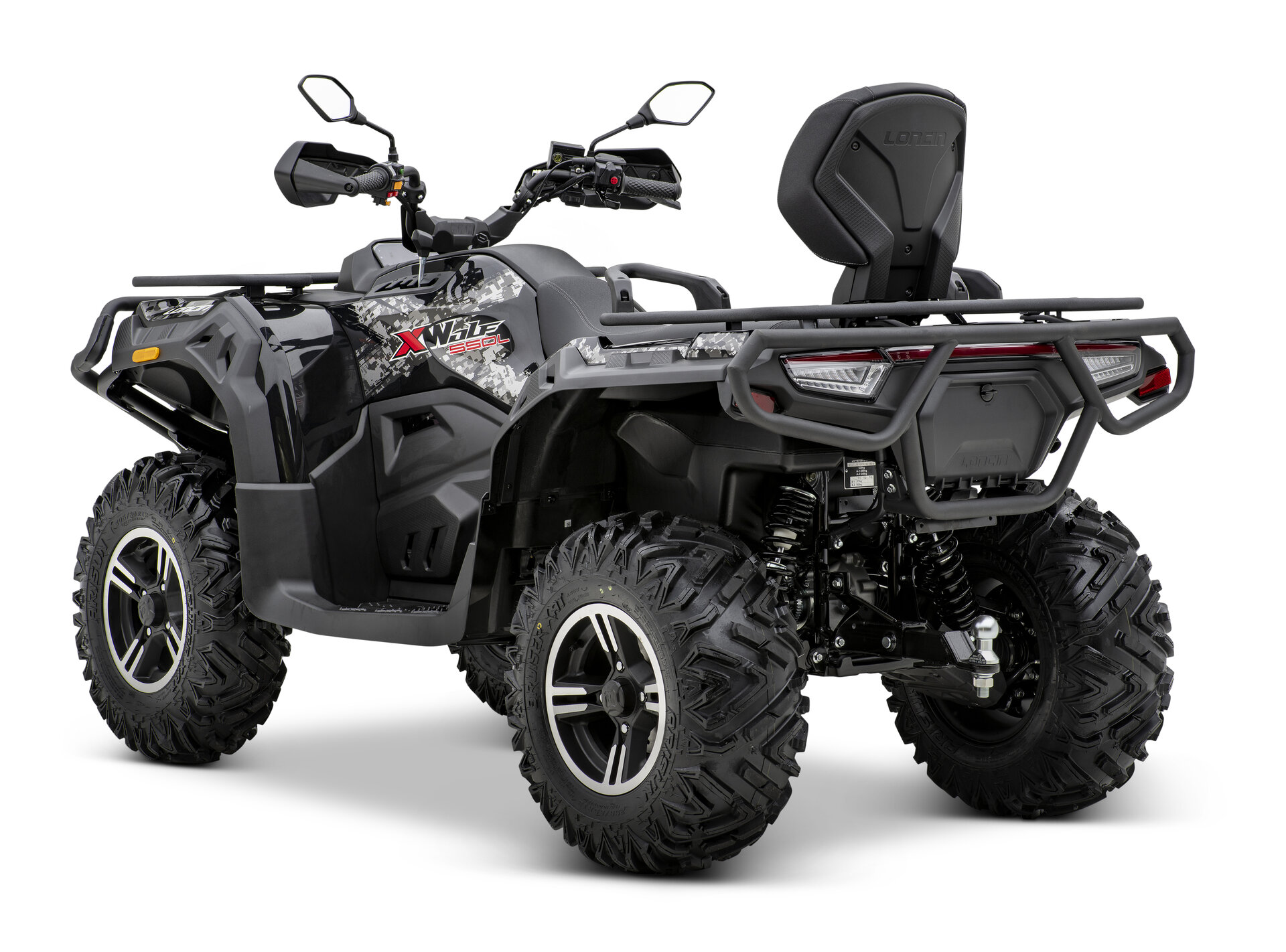 Loncin XWolf 550 ABS EPS ATV in Schwarz schräg von hinten links im Studio