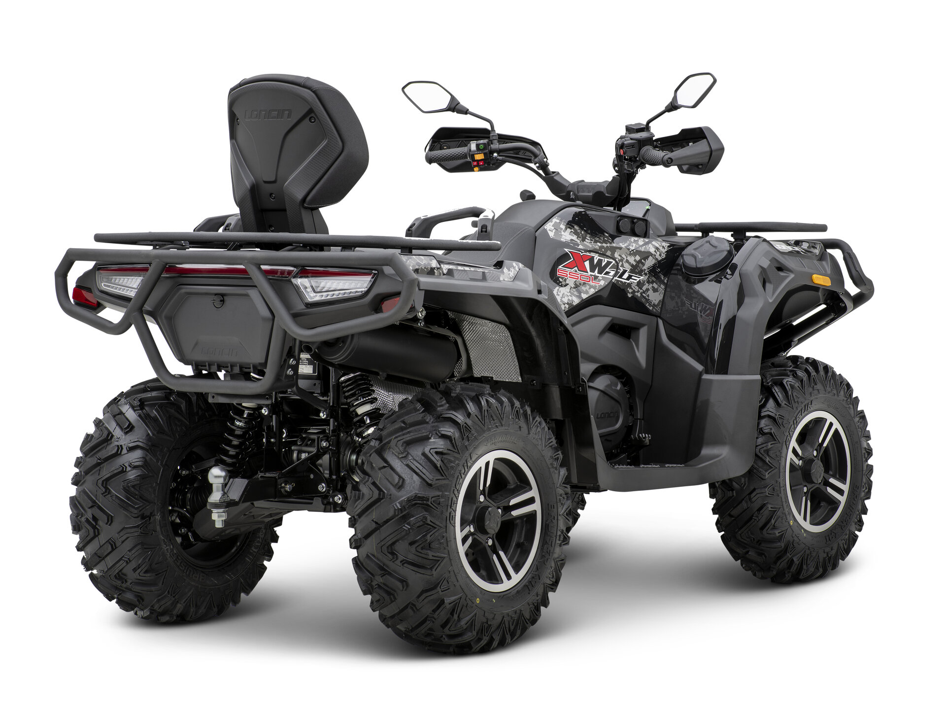 Loncin XWolf 550 ABS EPS ATV in Schwarz schräg von hinten rechts im Studio