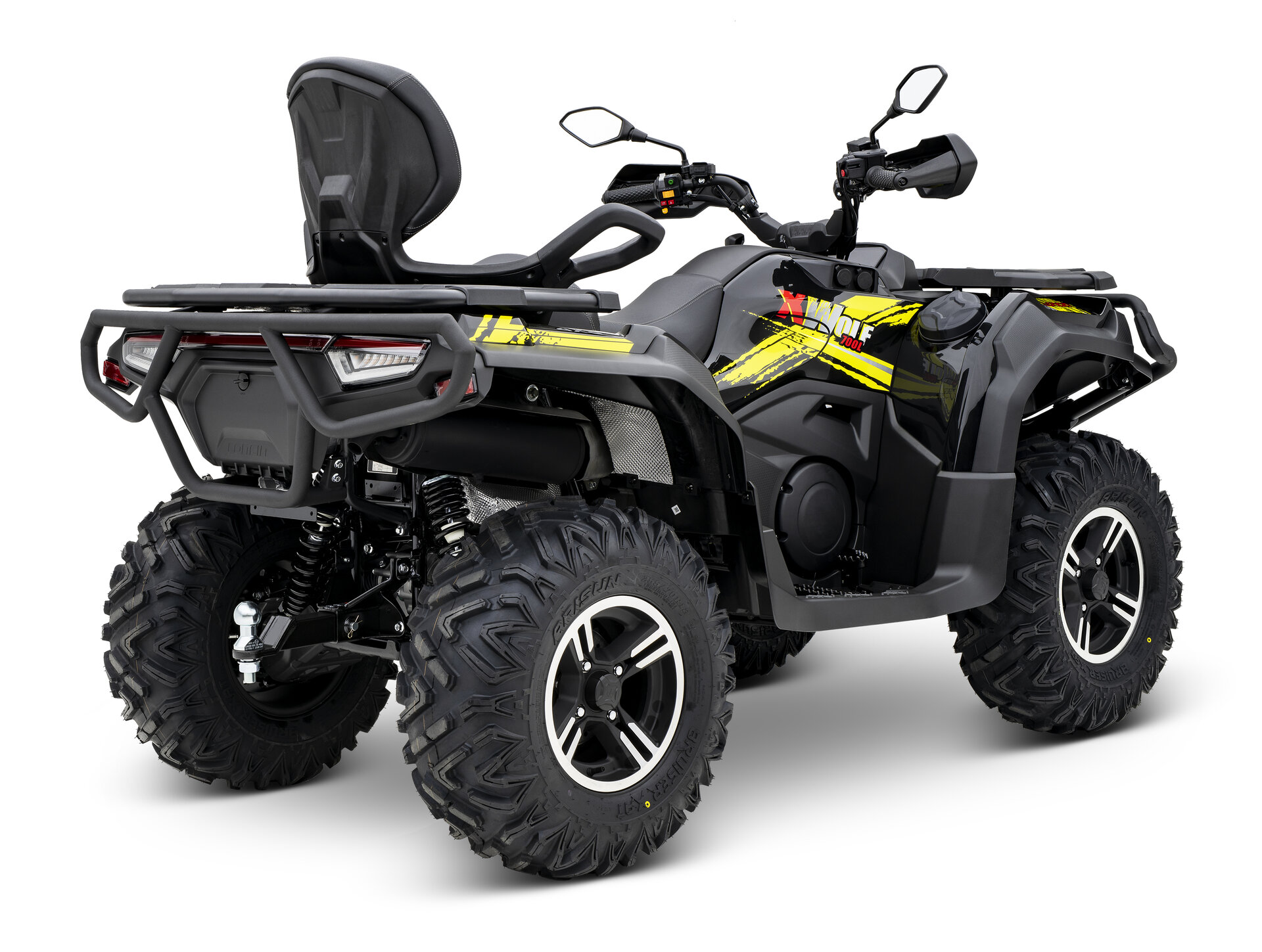 Loncin XWolf 700 ABS EPS ATV in Schwarz schräg von hinten rechts im Studio